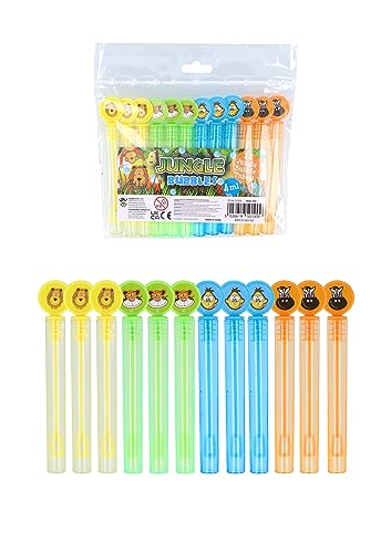 Henbrandt Neon Jungle Animal Party Bubble Tubes mit Zauberstab (12 Stück) Kinder 4ml Party Blasen Loot Bag Fillers Summer Games Kids Party Bags for Boys and Girls von Henbrandt