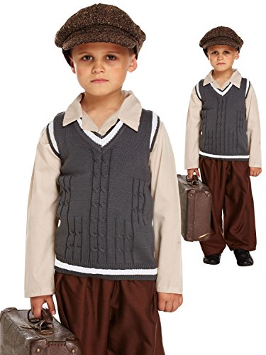Jungen Mädchen Kinder WW2 Umsiedler 1940s Jahre Waise Verkleidung Buchwoche 4-12 - evajuierter Junge, 7-9 Years von Henbrandt