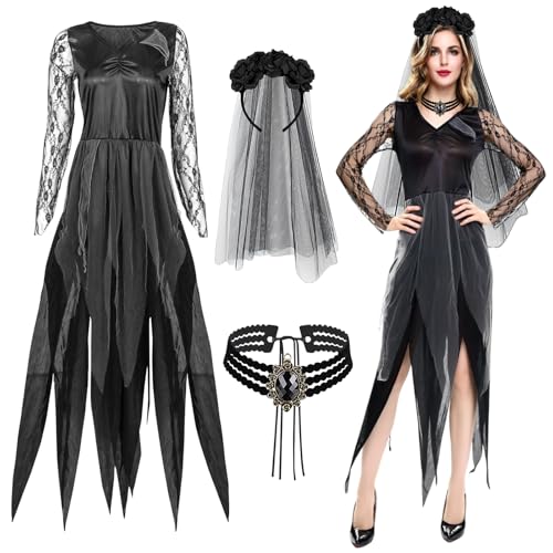 Fasching Kostüm Damen Geisterbraut, Halloween Zombie Braut Kostüm, Halloween Kostüm Damen, Halloween Kostüm Damen Geister Schwarze, Geisterbraut Böse Königin Kostüm für Halloween Karneval Cosplay (XL) Fasching Kostüm Damen Geisterbraut, Halloween Zombie Braut Kostüm, Halloween Kostüm Damen, Halloween Kostüm Damen Geister Schwarze, Geisterbraut Böse Königin Kostüm für Halloween Karneval Cosplay (XL) von Hendpock