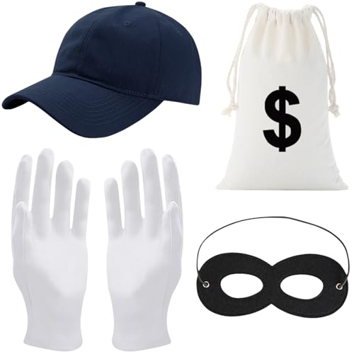 Panzerknacker Kostüm Accessoire,4 Stk Dieb Maske+Cap+Handschuhe +Geldsack,Bankräuber Kostüm,Cosplay Einbrecher Kostüm,Halloween Räuber Kostüm Verkleidung Erwachsene Halloween Karneval Cosplay Fasching Panzerknacker Kostüm Accessoire,4 Stk Dieb Maske+Cap+Handschuhe +Geldsack,Bankräuber Kostüm,Cosplay Einbrecher Kostüm,Halloween Räuber Kostüm Verkleidung Erwachsene Halloween Karneval Cosplay Fasching von Hendpock
