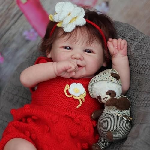 Hengluck Realistische Reborn Babypuppen Lächelnder Neugeborene Mädchen 19 Zoll Lebensechte Reborn Baby Puppen Augen offen Reborn Babys, die echt Aussehen Weicher Stoff Körper Reborn Bebe Puppe von Hengluck