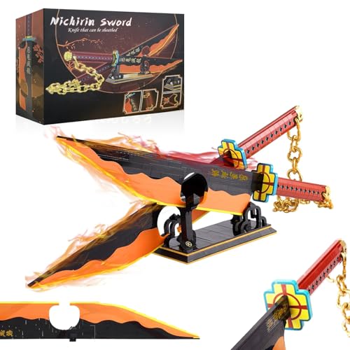 Demon Slayer Schwert Bausteine Ideas Sets, 82 Zoll Doppelklingen Tengen Uzui Katana Cosplay Deko Geschenk für Erwachsene Jungen Klemmbausteine Anime Schwert mit Halterung und Scheide (1478 Teile) von Hengrongshen