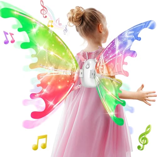Elektrisch Feenflügel Kinder, Schmetterlingsflügel Kinder mit LED Licht & Musik, Fairy Wings für Feenflügel Erwachsene Cosplay, Weihnachtsgeschenke, Karneval Kostüm Feen (Batterie Enthalten) von Hengrongshen