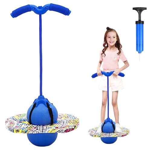 Hengrongshen Pogo Ball mit Griffen, Pogo Stick Hüpfball für Kinder, Hüpfstange mit Luftpumpe, Pogo Ball zum Training des Gleichgewichts, Jump Spiel Geschenk für Kinder ab 6 Jahre (Blau) von Hengrongshen
