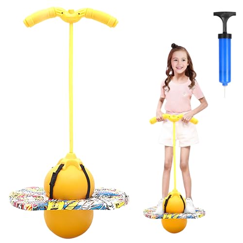 Hengrongshen Pogo Ball mit Griffen, Pogo Stick Hüpfball für Kinder, Hüpfstange mit Luftpumpe, Pogo Ball zum Training des Gleichgewichts, Jump Spiel Geschenk für Kinder ab 6 Jahre (Gelb) von Hengrongshen