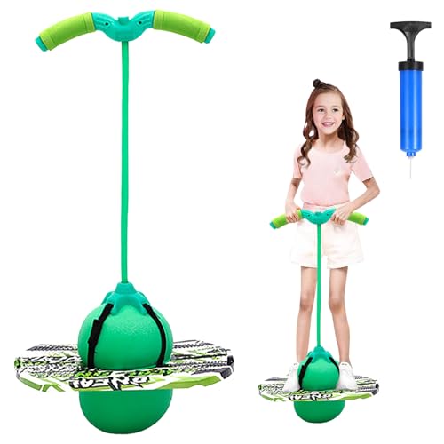 Hengrongshen Pogo Ball mit Griffen, Pogo Stick Hüpfball für Kinder, Hüpfstange mit Luftpumpe, Pogo Ball zum Training des Gleichgewichts, Jump Spiel Geschenk für Kinder ab 6 Jahre (Grün) von Hengrongshen