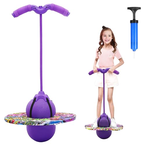 Hengrongshen Pogo Ball mit Griffen, Pogo Stick Hüpfball für Kinder, Hüpfstange mit Luftpumpe, Pogo Ball zum Training des Gleichgewichts, Jump Spiel Geschenk für Kinder ab 6 Jahre (Lila) von Hengrongshen