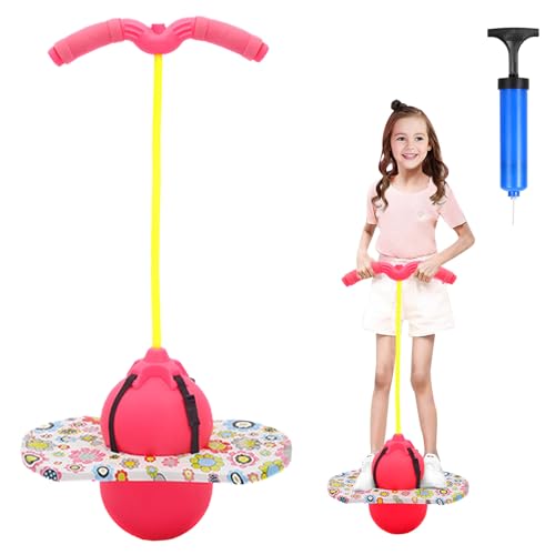 Hengrongshen Pogo Ball mit Griffen, Pogo Stick Hüpfball für Kinder, Hüpfstange mit Luftpumpe, Pogo Ball zum Training des Gleichgewichts, Jump Spiel Geschenk für Kinder ab 6 Jahre (Rosa) von Hengrongshen