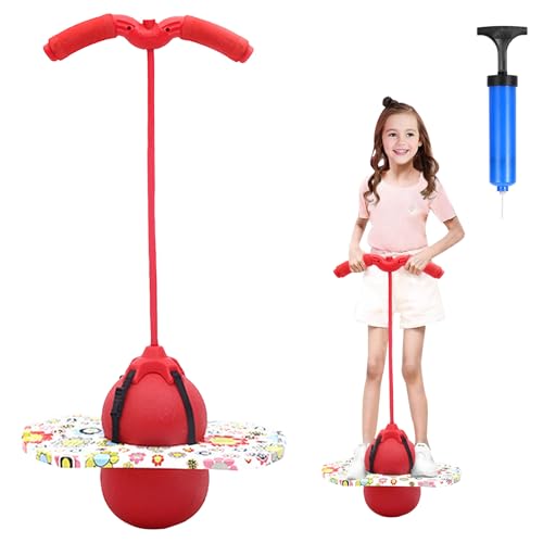 Hengrongshen Pogo Ball mit Griffen, Pogo Stick Hüpfball für Kinder, Hüpfstange mit Luftpumpe, Pogo Ball zum Training des Gleichgewichts, Jump Spiel Geschenk für Kinder ab 6 Jahre (Rot) von Hengrongshen