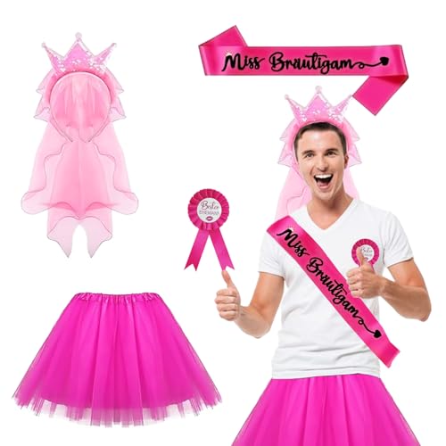 Hengrongshen Tütü Herren, 4 Stück JGA Männer Kostüm, JGA Kostüm Männer für Junggesellenabschied Männer Party, Junggesellenabschied Männer Kostüm (Rosa Tütü Männer) von Hengrongshen
