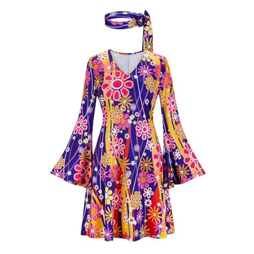 Hengzhifeng Disco Kleid Damen 70er 80er Jahre Hippie Fasching Kostüm (Large, Navy Blau) von Hengzhifeng