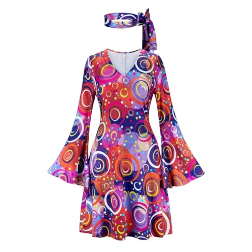 Hengzhifeng Disco Kleid Damen 70er 80er Jahre Hippie Fasching Outfit (X-Small, Lila) von Hengzhifeng