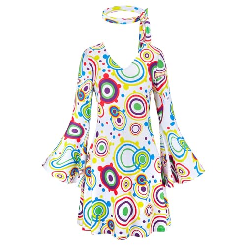 Hengzhifeng Disco Kleid Damen 70er 80er Jahre Hippie Halloween Kostüm (3X-Large, Weiß) von Hengzhifeng