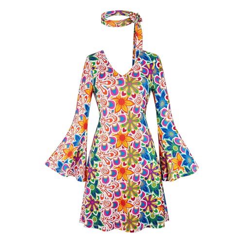 Hengzhifeng Disco Kleid Damen 70er 80er Jahre Hippie Halloween Kostüm (Medium, colorful) von Hengzhifeng