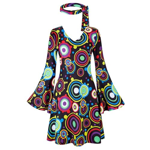 Hengzhifeng Disco Kleid Damen 70er 80er Jahre Hippie Halloween Kostüm (X-Small, Schwarz) von Hengzhifeng