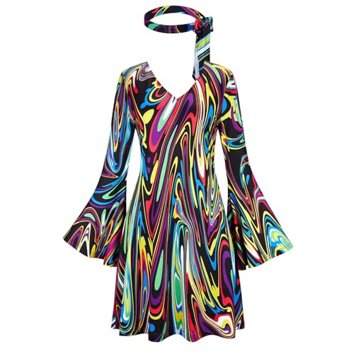 Hengzhifeng Disco Kleid Damen 70er 80er Jahre Hippie Kostüm (XX-Large, Schwarz) von Hengzhifeng