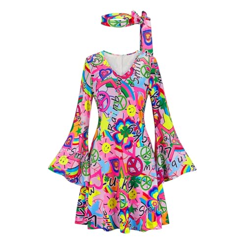 Hengzhifeng Disco Kleid Damen 70er 80er Jahre Hippie Party Kostüm (3X-Large, Rosa) von Hengzhifeng