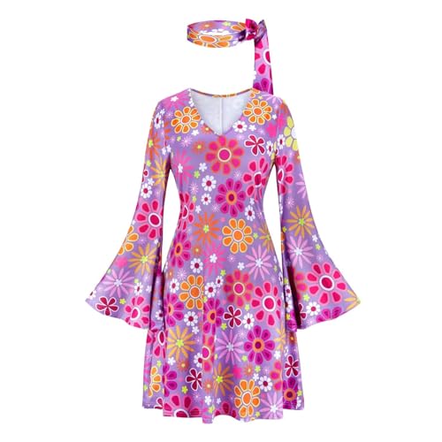 Hengzhifeng Disco Kleid Damen 70er 80er Jahre Hippie Party Kostüm (Large, Light Lila) von Hengzhifeng