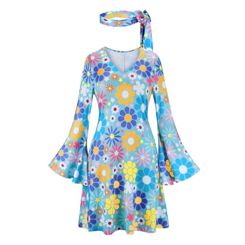 Hengzhifeng Disco Kleid Damen 70er 80er Jahre Hippie Party Kostüm (X-Small, Light Blau) von Hengzhifeng