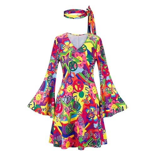 Hengzhifeng Disco Kleid Damen 70er 80er Jahre Hippie Party Kostüm (XX-Large, Lila) von Hengzhifeng