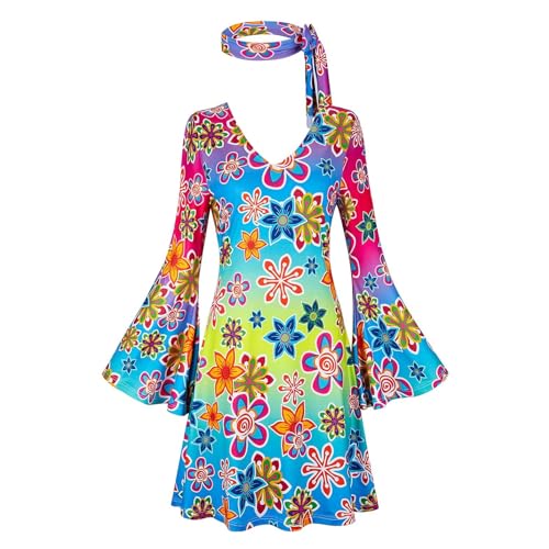 Hengzhifeng Disco Kleid Damen Party Outfit 70er Jahre Hippie Kostüm (3X-Large, Colorful) von Hengzhifeng