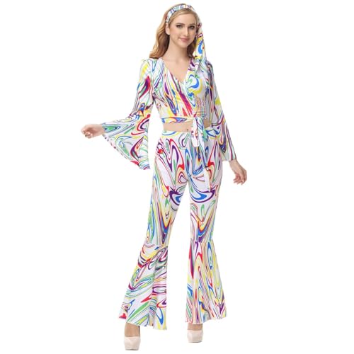 Hengzhifeng Disco Kostüm Damen 70er 80er jahre Halloween Hippie Outfit (XX-Large, Weiß) von Hengzhifeng
