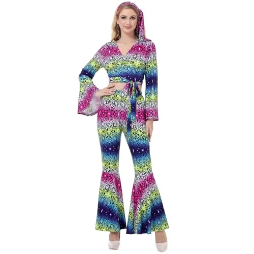 Hengzhifeng Disco Kostüm Damen 70er jahre Halloween Hippie Outfit (Small, colorful) von Hengzhifeng