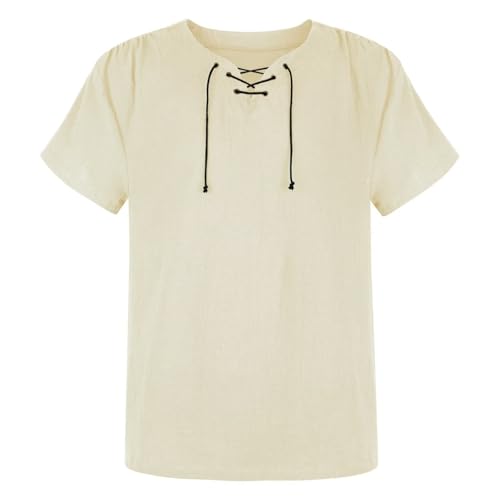 Hengzhifeng Herren Mittelalter Hemd Viking Kostüm Klassisches Schnürhemd Renaissance Viktorian Steampunk Piratenhemd (XX-Large, Beige) von Hengzhifeng