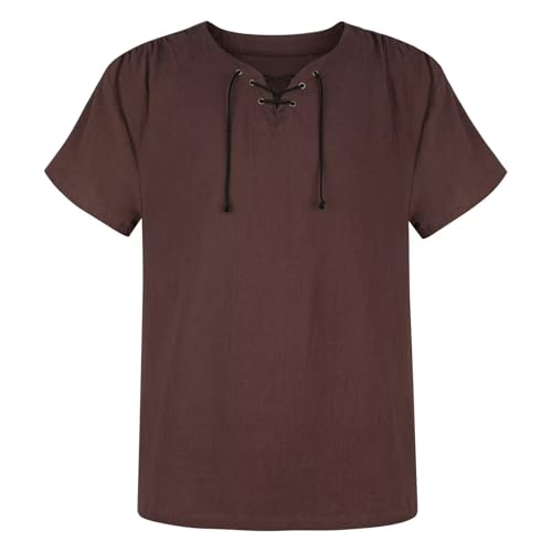Hengzhifeng Herren Mittelalter Hemd Viking Kostüm Klassisches Schnürhemd Renaissance Viktorian Steampunk Piratenhemd (XX-Large, Brown) von Hengzhifeng