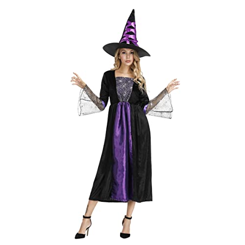 Hengzhifeng Hexe Kostüm Damen Witcher Halloween Fasching Karnevalskostüm (Medium, Lila) von Hengzhifeng