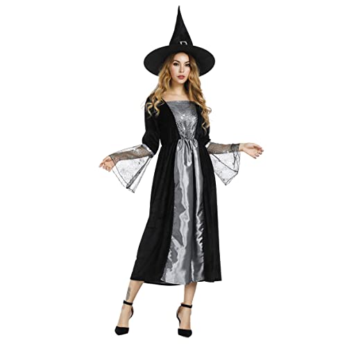 Hengzhifeng Hexe Kostüm Damen Witcher Halloween Fasching Karnevalskostüm (XX-Large, Silber) von Hengzhifeng