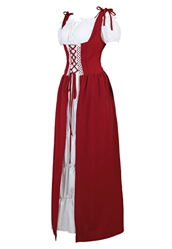 Hengzhifeng Mittelalter Kleid Damen Renaissance Kostüm Gothic Viktorianischen Kleider (Small, Rot) von Hengzhifeng