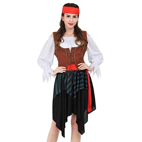 Hengzhifeng Piraten Kostüm Damem Piratenbraut Karneval Fasching Kleid (Large, Grün) von Hengzhifeng