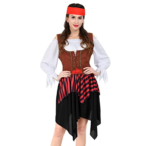 Hengzhifeng Piraten Kostüm Damem Piratenbraut Karneval Fasching Kleid (Medium, Rot) von Hengzhifeng