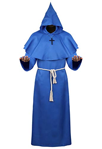 Hengzhifeng Priester Robe Herren Mönchskutte Mittelalter Renaissance Kostüm Halloween Cosplay Faschingskostüme (X-Large, Blau) von Hengzhifeng