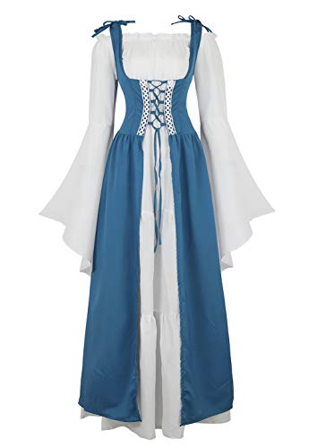 Hengzhifeng Renaissance Kleid Damen Mittelalter Kostüm Cosplay Viktorianischen Kleider (Small, Steel Blau) von Hengzhifeng