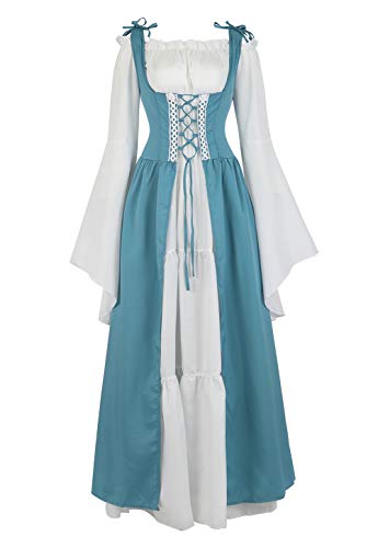 Hengzhifeng Renaissance Kleid Damen Mittelalter Kostüm Cosplay Viktorianischen Kleider (Small, Türkisblau) von Hengzhifeng