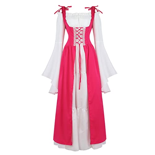 Hengzhifeng Renaissance Kleid Damen Mittelalter Kostüm Cosplay Viktorianischen Kleider (X-Large, Rosa) von Hengzhifeng