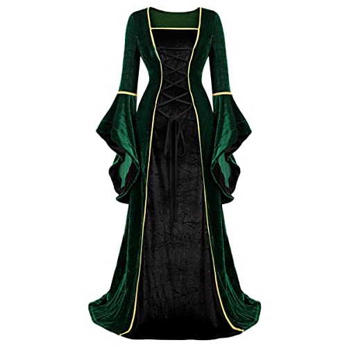 Hengzhifeng Renaissance Kleid Damen Mittelalter Kostüm Gothic Halloween Karnevalskostüm (XX-Large, Schwarz Grün) von Hengzhifeng