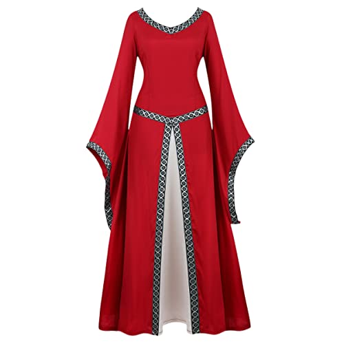 Hengzhifeng Renaissance Kleid Damen Mittelalter Kostüm Vampir Halloween Karnevalskostüm (Medium, Rot) von Hengzhifeng
