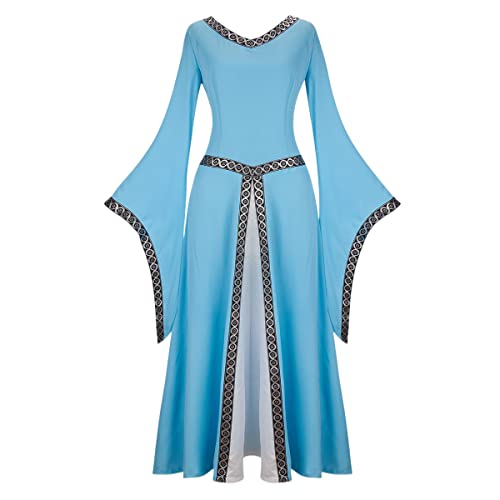 Hengzhifeng Renaissance Kleid Damen Mittelalter Kostüm Vampir Halloween Karnevalskostüm (Small, Blassblau) von Hengzhifeng