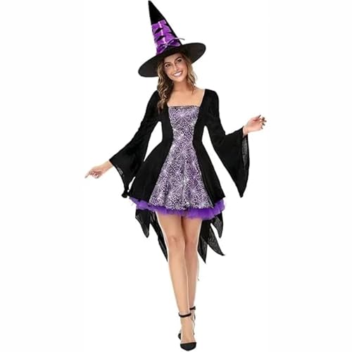 Hengzhifeng Spinnen Hexe Minikleid Damen Witcher Halloween Fasching Karneval Kostüm (XX-Large, Lila) von Hengzhifeng