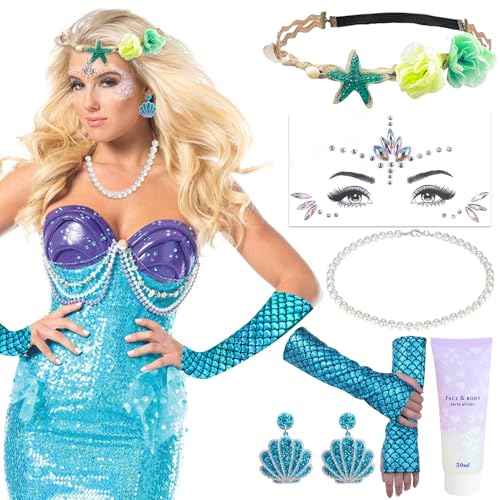 6 Meerjungfrau Kostüm Damen Mädchen, Meerjungfrau Haarreif Meerjungfrau Haarschmuck Fischschuppen Handschuhe Meerjungfrau Ohrringe Perlenkette Fisch Kostüm Mermaid Kostüm für Fasching Karneval Kostüm 6 Meerjungfrau Kostüm Damen Mädchen, Meerjungfrau Haarreif Meerjungfrau Haarschmuck Fischschuppen Handschuhe Meerjungfrau Ohrringe Perlenkette Fisch Kostüm Mermaid Kostüm für Fasching Karneval Kostüm von Henjunu