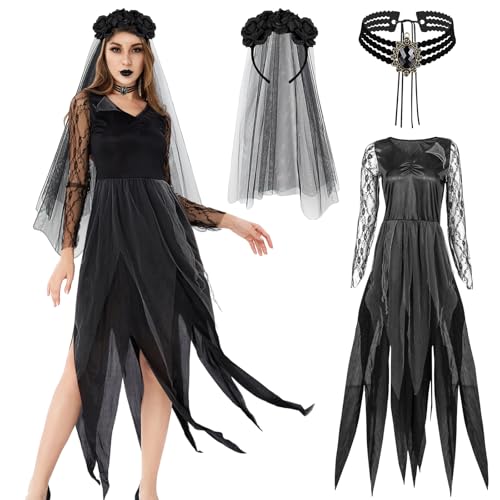 Fasching Kostüm Damen Geisterbraut, Halloween Kostüm Damen Geister Schwarze,Geisterbraut Böse Königin Zombie Braut Kostüm Damen Geister Schwarze,Cosplay Langkleid Horror Bräute Erwachsene Fasching(XL) Fasching Kostüm Damen Geisterbraut, Halloween Kostüm Damen Geister Schwarze,Geisterbraut Böse Königin Zombie Braut Kostüm Damen Geister Schwarze,Cosplay Langkleid Horror Bräute Erwachsene Fasching(XL) von Henkodo