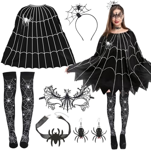 Henkodo Halloween Spinne Kostüm,6 Stück Spinne Kostüm Damen Halloween Kostüm Damen Spinnennetz Poncho Spinne Maske Spinnen Ohrringe Spinne Haarreifen für Erwachsene Halloween Fasching Karneval Cosplay Henkodo Halloween Spinne Kostüm,6 Stück Spinne Kostüm Damen Halloween Kostüm Damen Spinnennetz Poncho Spinne Maske Spinnen Ohrringe Spinne Haarreifen für Erwachsene Halloween Fasching Karneval Cosplay von Henkodo