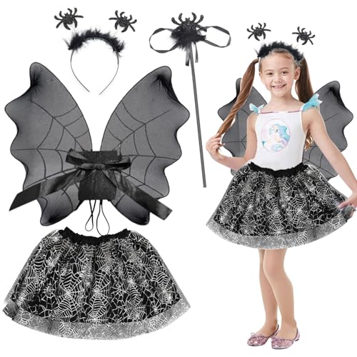 Halloween Spinne Kostüm, 4 Stück Halloween Kostüm Damen mit Fledermaus Flügel Rock Haarreif Zauberstab, Halloween Kostüm Damen Spinne Halloween,Kostüm Spinne Damen für Cosplay Party Halloween Karneval Halloween Spinne Kostüm, 4 Stück Halloween Kostüm Damen mit Fledermaus Flügel Rock Haarreif Zauberstab, Halloween Kostüm Damen Spinne Halloween,Kostüm Spinne Damen für Cosplay Party Halloween Karneval von Henkodo