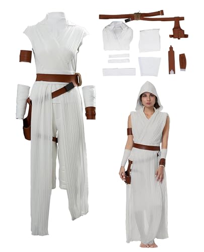 Heodols Rey Skywalker Damen-Kostüm, Jedi Rey, für Erwachsene, Cosplay-Anzüge, Halloween-Kostüme, Kleid (Größe S, Weiß B) von Heodols