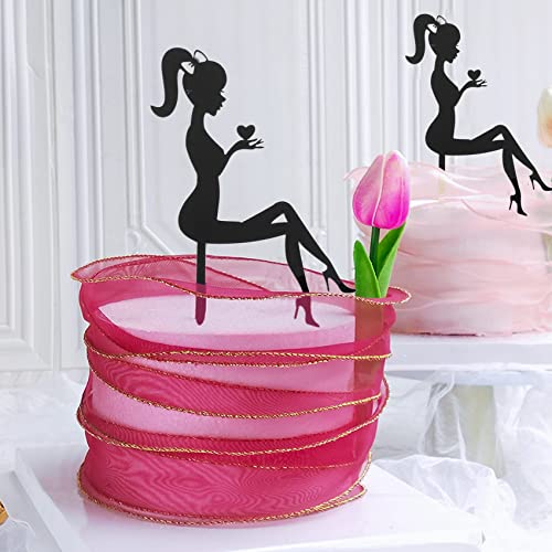 Hepzest 6 Stück Hoher Absatz Frau Silhouette Muster Mädchen Geburtstag Torte Dekoration Kuchen Topper (Schwarz) von Hepzest