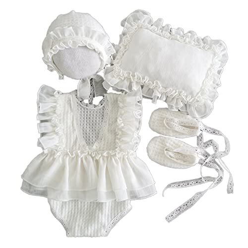 Baby Mädchen Fotografie Kostüm Requisiten Strampler Spitze Tütü Kleid Bodysuit Fotoshooting Outfits Mädchen Spitze Prinzessinnen-Kostüm mit Hut Fotografische Requisiten Outfits,Weiß,3-6 Monate von Herbests