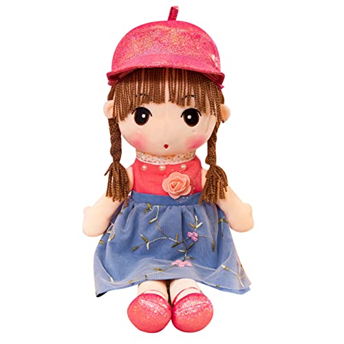 Herbests 45cm Weiche Stoffpuppe für Kinder Baby Mädchen,Kuschelpuppe mit Haar Hut Rock Prinzessin Niedliche kleine Mädchen Puppen Plüsch Stofftier Begleiten Spielzeug für Mädchen Babys,Blau von Herbests